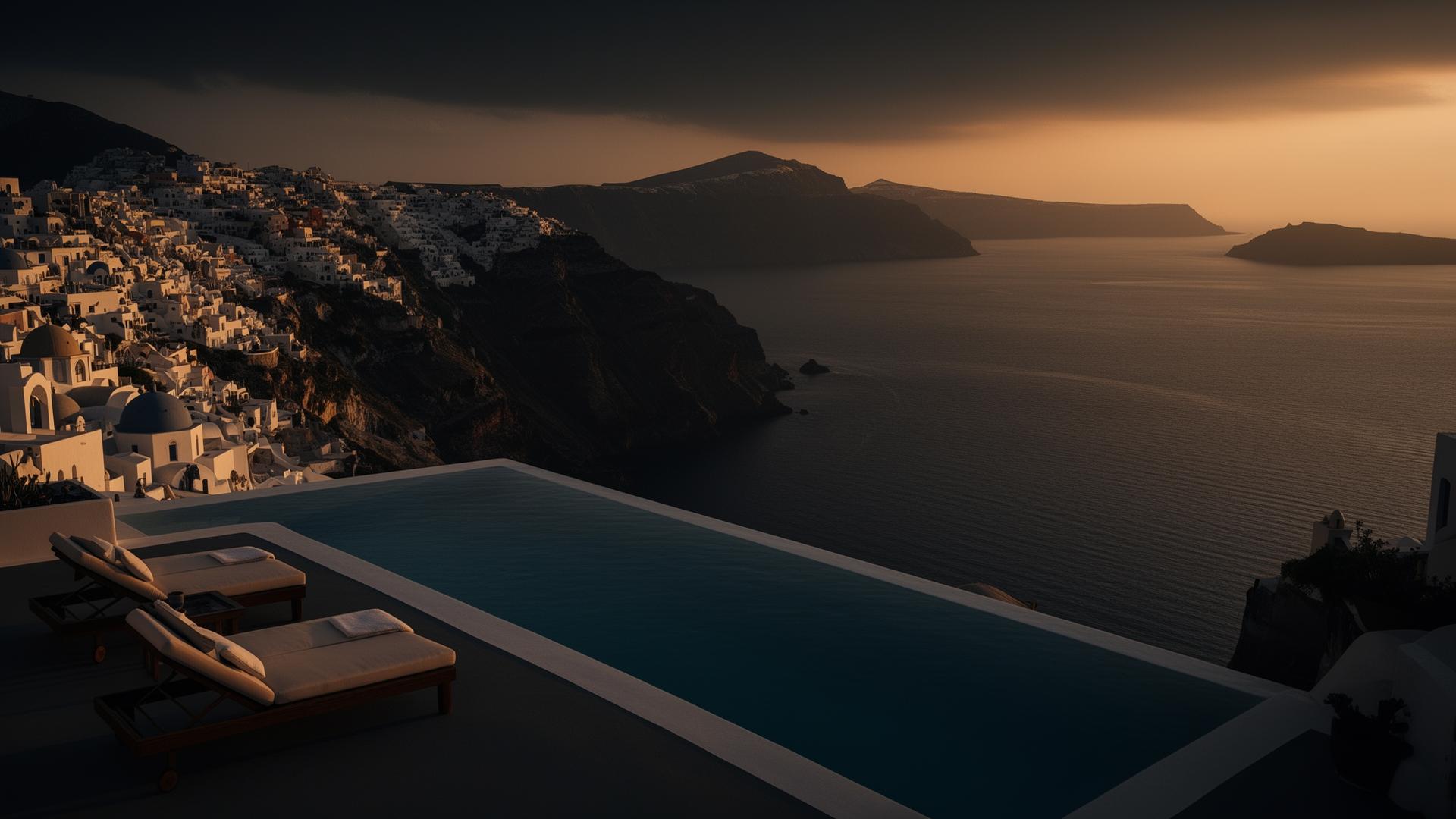 Luxury travel scene at golden hour
